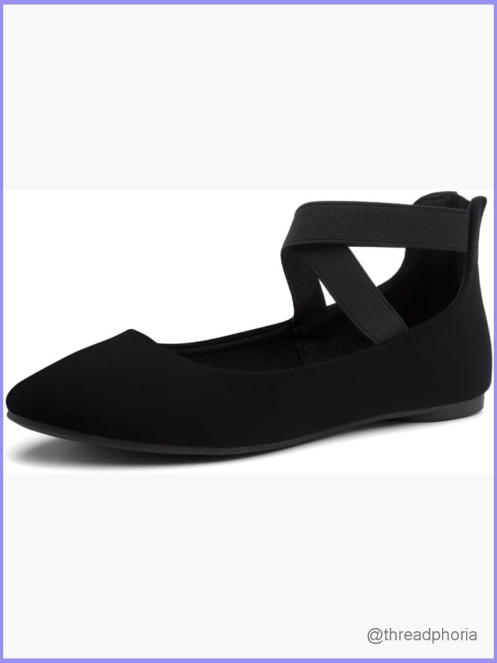 Dressy Ballet Flats with Elastic Ankle Strap, Almond Toe Slip On Shoes for Work